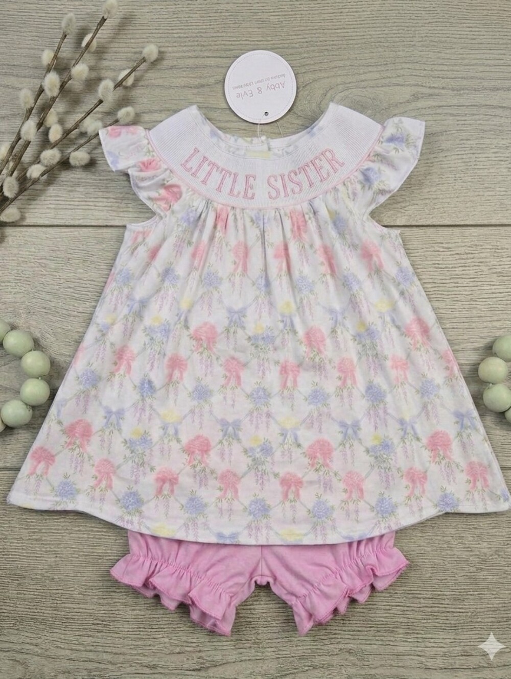 Abby & Evie Little Sister Floral Smocked Bloomer Set NWT Size 18M